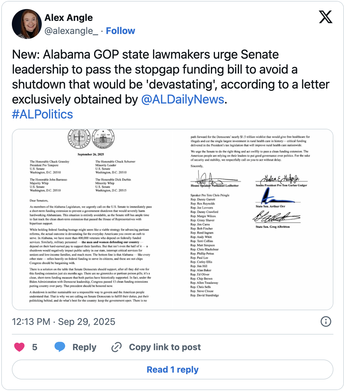 A screenshot of a Tweet by Alex Angle