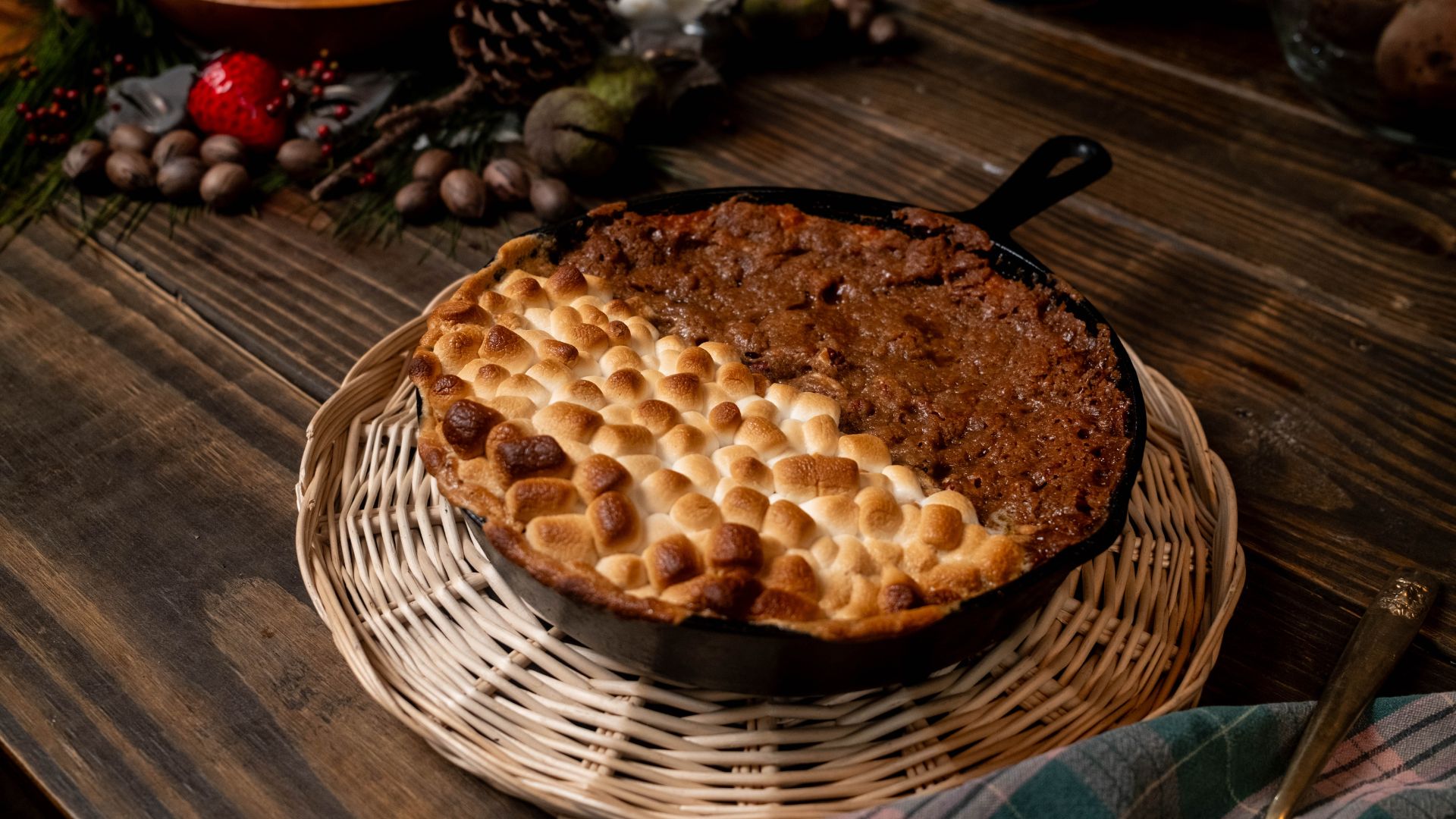 Garden Party host Trace Barnett's sweet potato casserole in a large cast iron skillet