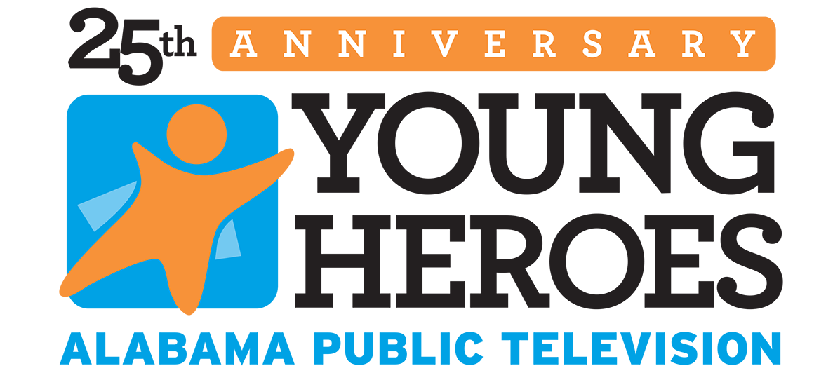 APT's Young Heroes 25th anniversary logo. Reads: "25th Anniversary, Young Heroes, Alabama Public Television"