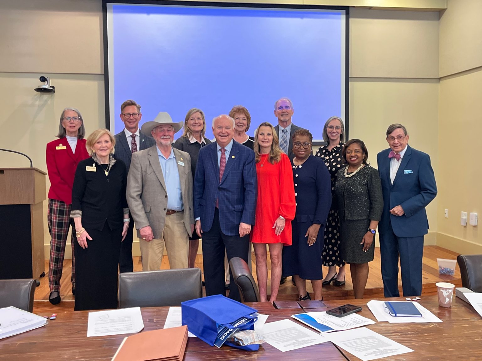 The Alabama Board of Education met at the University of South Alabama on Jan. 8, 2026. Pictured include USA President Jo Bonner, State Sen. Jack Williams, State Superintendent Eric Mackey, board members. (Trisha Crain | Alabama Daily News)